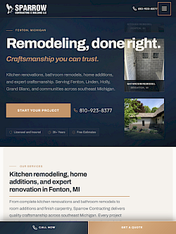 Sparrow Contracting & Building - Contractor Website tablet screenshot